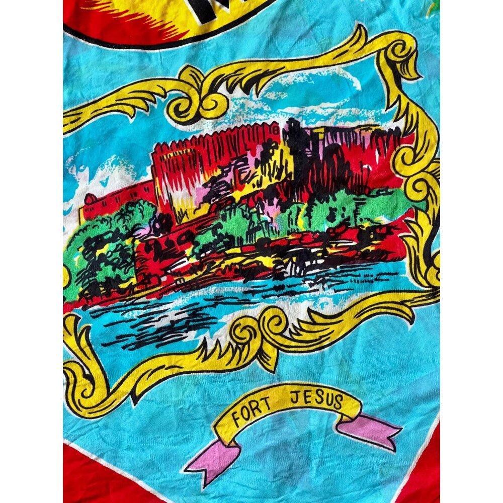 Zawadi Ya Mombasa Vintage Souvenir Scarf 28"x27" Turqoise Yellow Red Pink Green - Picture 7 of 10